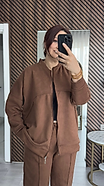 Kahverengi Fermuarlı Süet Takım