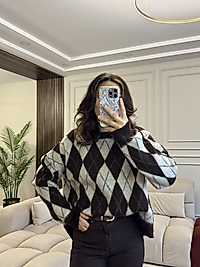 Acı Kahve Baklava Desenli Kazak