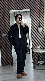 Siyah Fermuarlı Süet Takım