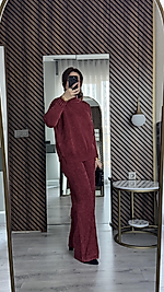 Dikiş Detaylı Pantolonlu Yıkamalı Triko Takım