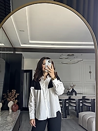 Siyah Beyaz Omuz Detaylı Gömlek