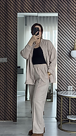 Bej Fermuarlı Süet Takım