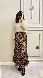 Uzun Saten Leopar Etek