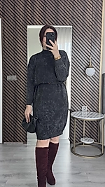 Oversize Antrasit Yıkamalı Triko Elbise